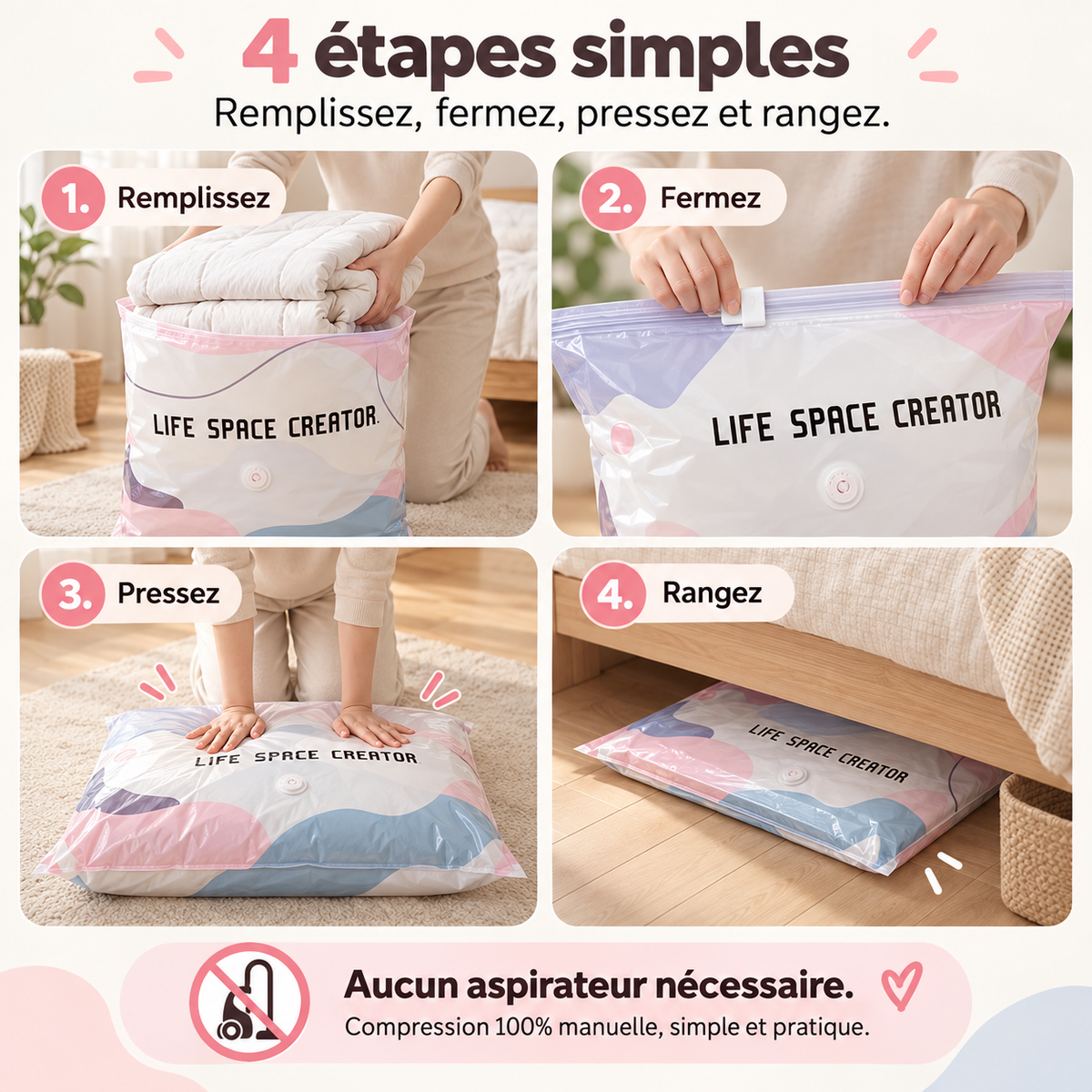 2 sacs de rangement sous vide (50x70x30 et 80x100x30)